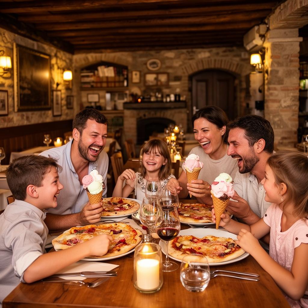 Famiglia che pranza alla cascina